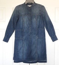 MADEWELL denim cotton popover patch pocket shirt dress long sleeve size XS EUC