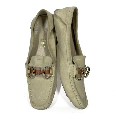 Ladies GUCCI Driving Loafers 38/8B Horsebit Off-white Suede