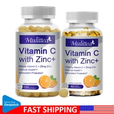 Vitamin C Capsules 360Mg with Zinc Powerful Immune Support Antioxident 60/120PC