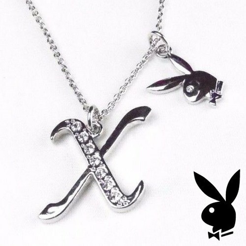 Playboy Necklace Initial Letter X Pendant Bunny Charm Crystals Platinum Plated - 第 11/12 張圖片