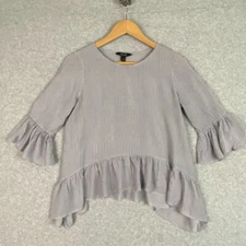 Simply Vera Vera Wang Top Womens S Gray Striped Asymmetric Ruffled Pullover