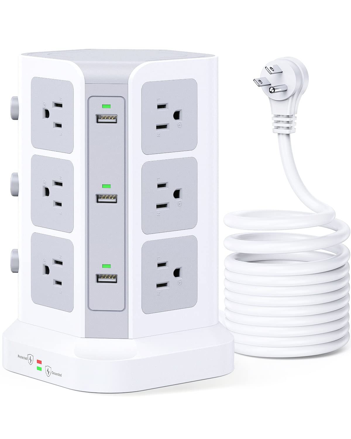 Surge Protector Power Strip Tower, 16.4 FT Extra Long Cord Flat Plug - [15A 1...-image