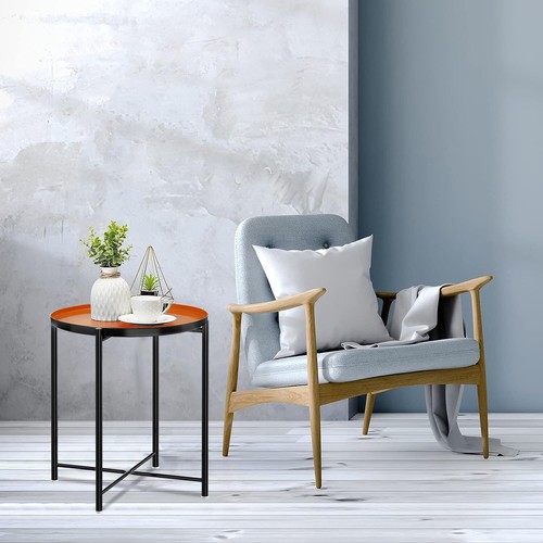 HOMRITAR Round Metal Side End Table Living Room With Shelf Bedside Nights - Picture 4 of 28