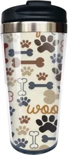 (NIB) Dog Bones & Paws Stainless Steel Insulated Travel Mug Tumbler w Lid 12 oz