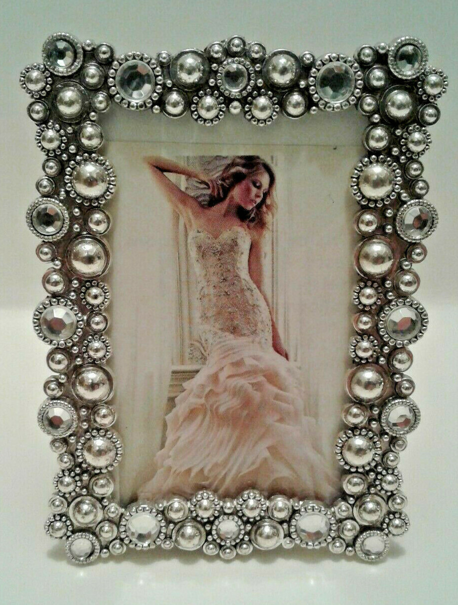 2x3 silver Antique Style Jeweled Picture Photo Frame Or Place Card