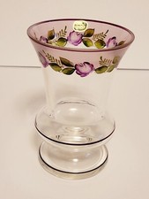 Bohemia Crystal Vase Made In Czechoslovakia Art Glass Handpainted Purple Floral