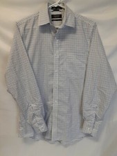 Nordstrom Mens Small Regular Fit Dress Shirt Blue Checked Wrinkle Free Cotton