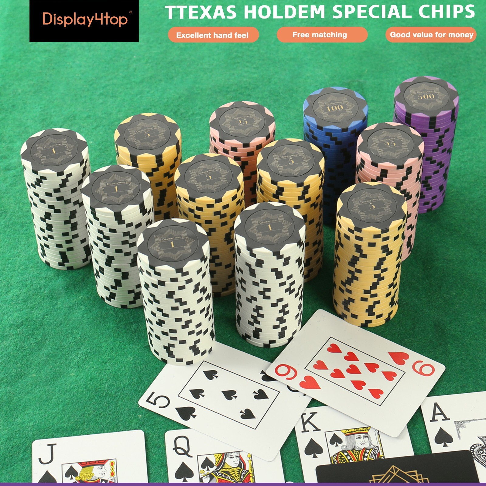 500 Pieces Numbered Clay 13.5g Poker Chips Set for Texas Holdem in