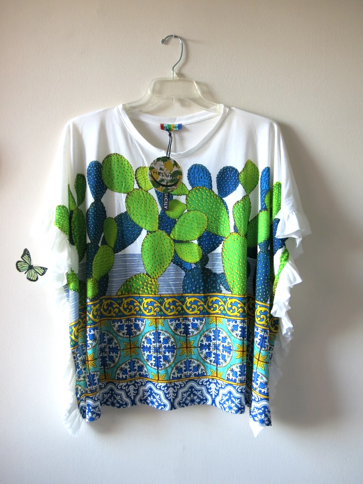 Poncho Heluna Botanical Cactti Italien imprimé carreaux style Gucci haut taille 3X