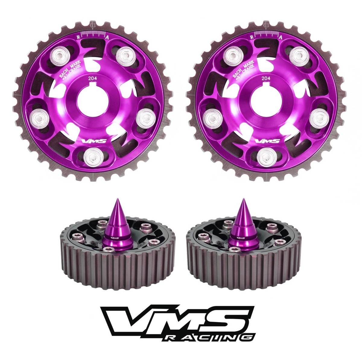 PURPLE VMS RACING ADJUSTABLE CAM GEARS + SPIKED BOLTS FOR HONDA