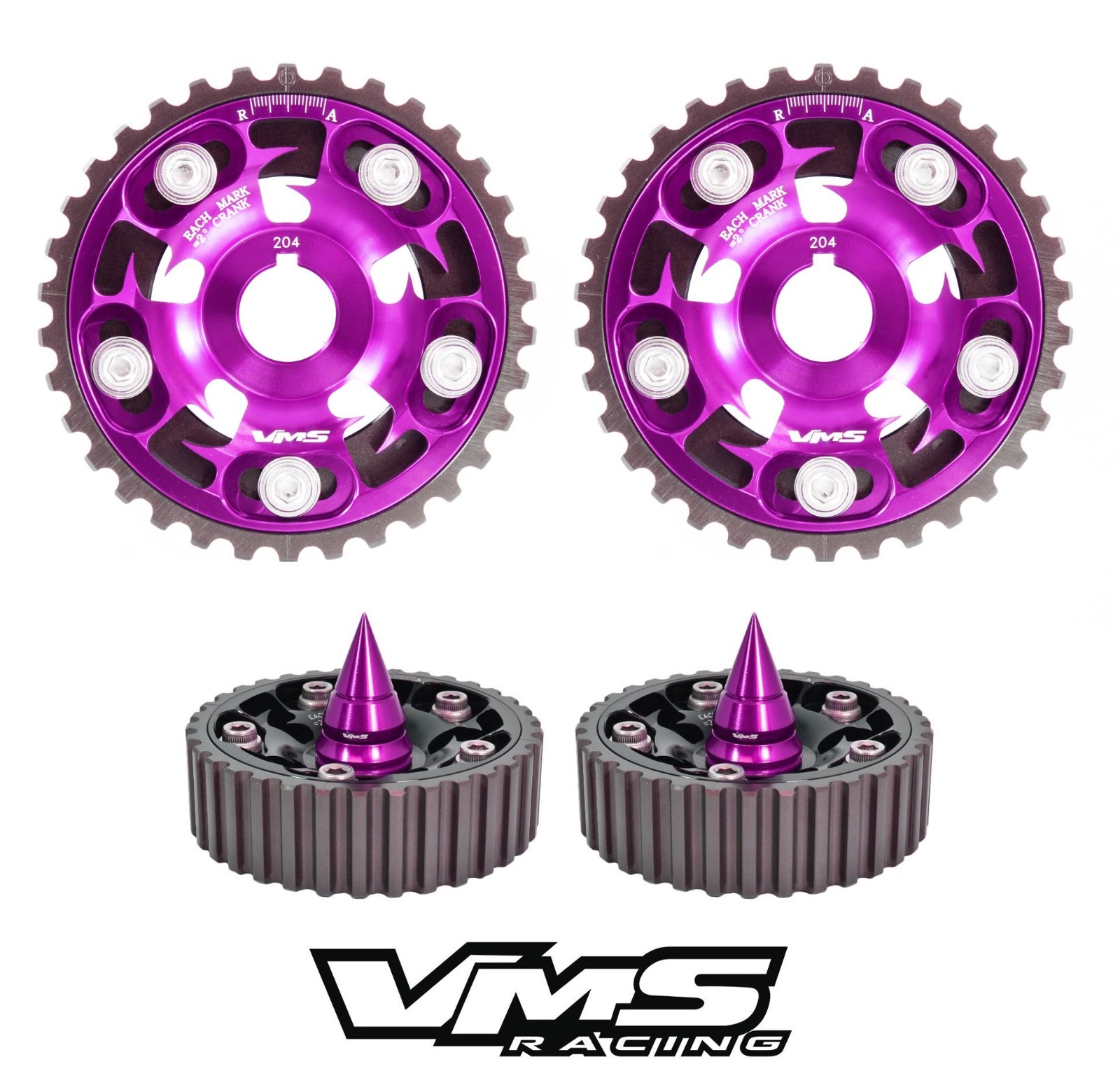 PURPLE VMS RACING ADJUSTABLE CAM GEARS + SPIKED BOLTS FOR HONDA PRELUDE