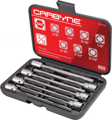 SAE Extra Long Hex (Allen) Bit Socket Set - 7 Pieces, (1/8 Inch to 3/8 Inch Size
