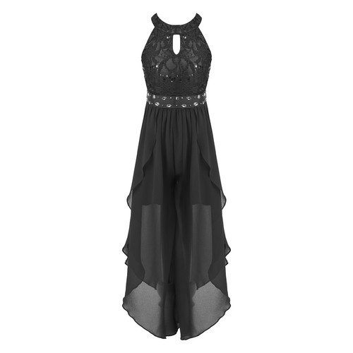 Sequin Glitter Flower Girls Dress Kids Halter Maxi Romper Gown Prom Dresses - Picture 22 of 54