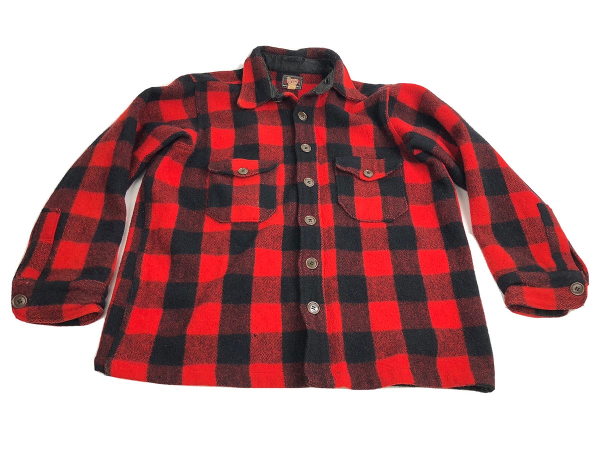 Vintage Woolrich Wool Shirt Jacket Size 17 Red Buffalo Plaid 40s 