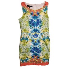 Nine West Tropical Floral Print Stretch Sleeveless Dress Womens Size 12 