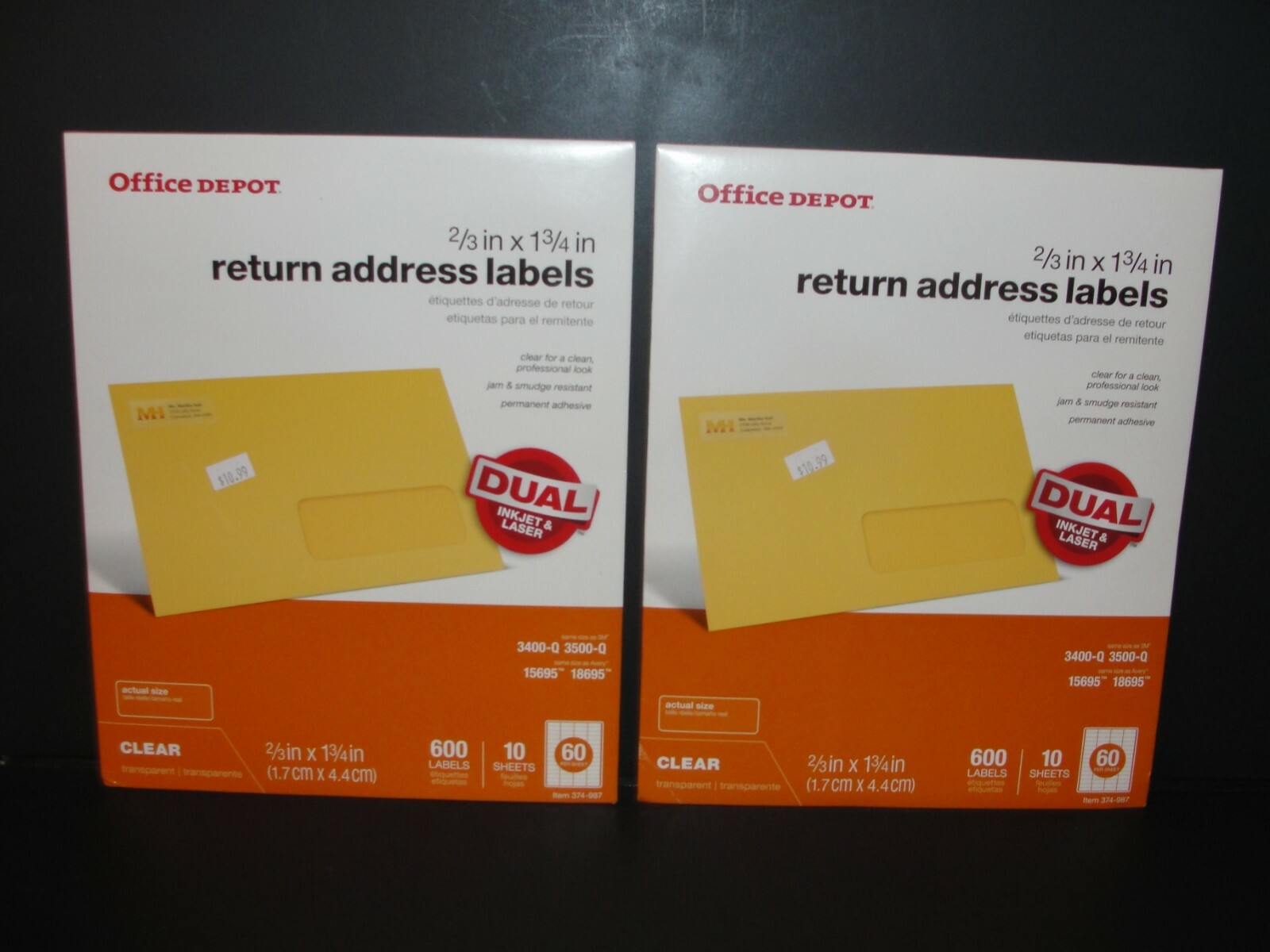 Office Depot Inkjet & Laser CLEAR 2/3" x 1 3/4" Return Address Labels 1200 Ct.