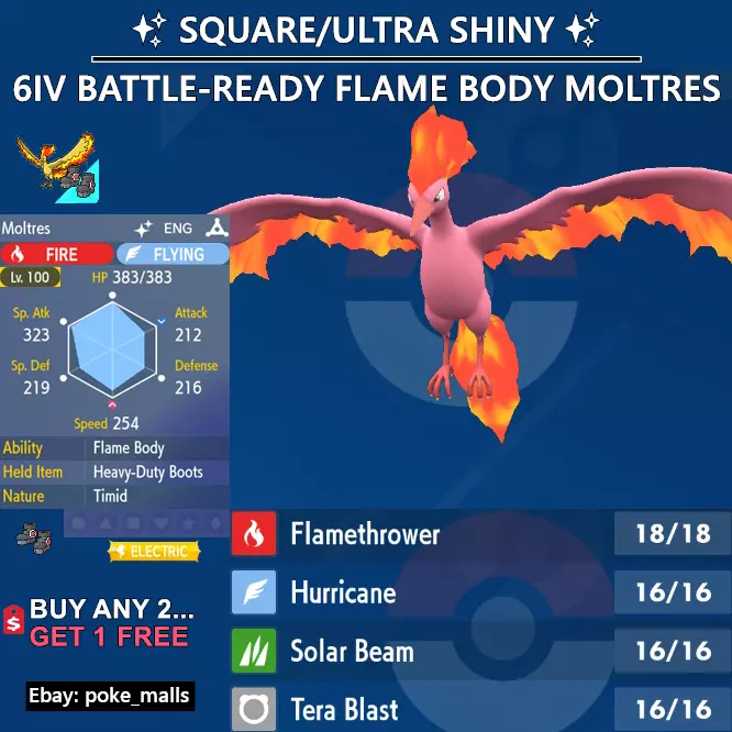 Ultra Shiny Moltres ✨ Galar Event 6IV ✨Pokemon Sword & Shield