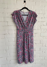 East floral print jersey Dress V neck Grey & Pink Size UK 10