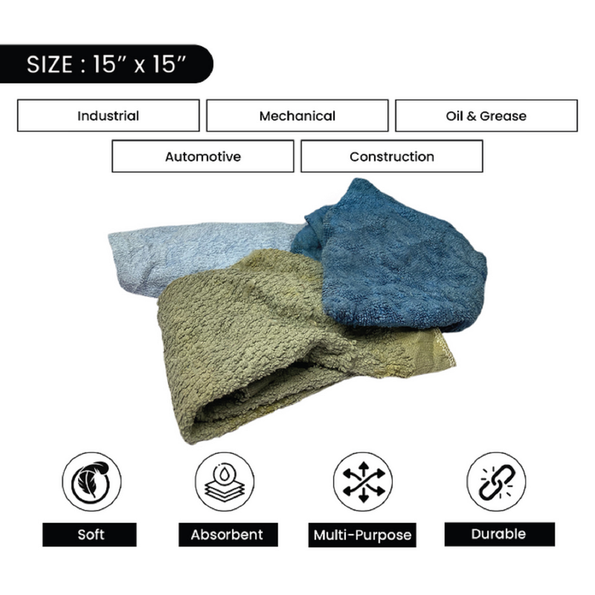 General Rags Recycled Cotton Wiping Rags Bulk 100% Cotton Woven Wiping Rags - 50 Lb ...