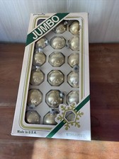 Vintage Pyramid Rauch Box of 18 Gold Glass Ornaments 1.75” Made In USA