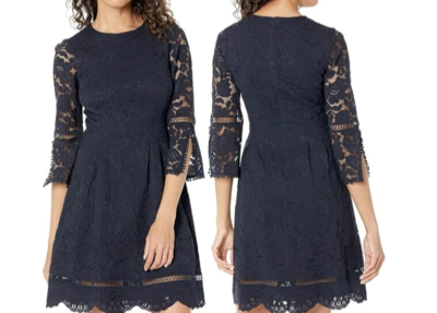 chinese dress ladies Vince Camuto Lace Pinch Pleat Fit-and-Flare Dress Navy 10 at Amazon Women's  Clothing store