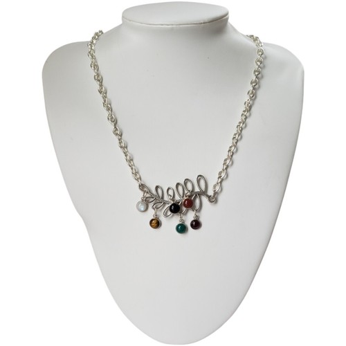 Collana 20" Foglia Argento Con Pietre Pendenti - Foto 2 di 5