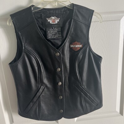 Women's L Harley Davidson Leather Biker Riding Vest Black