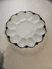 Vintage Anchor Hocking Fire King Milk Glass Gold Trim 9.5”Deviled Egg Tray