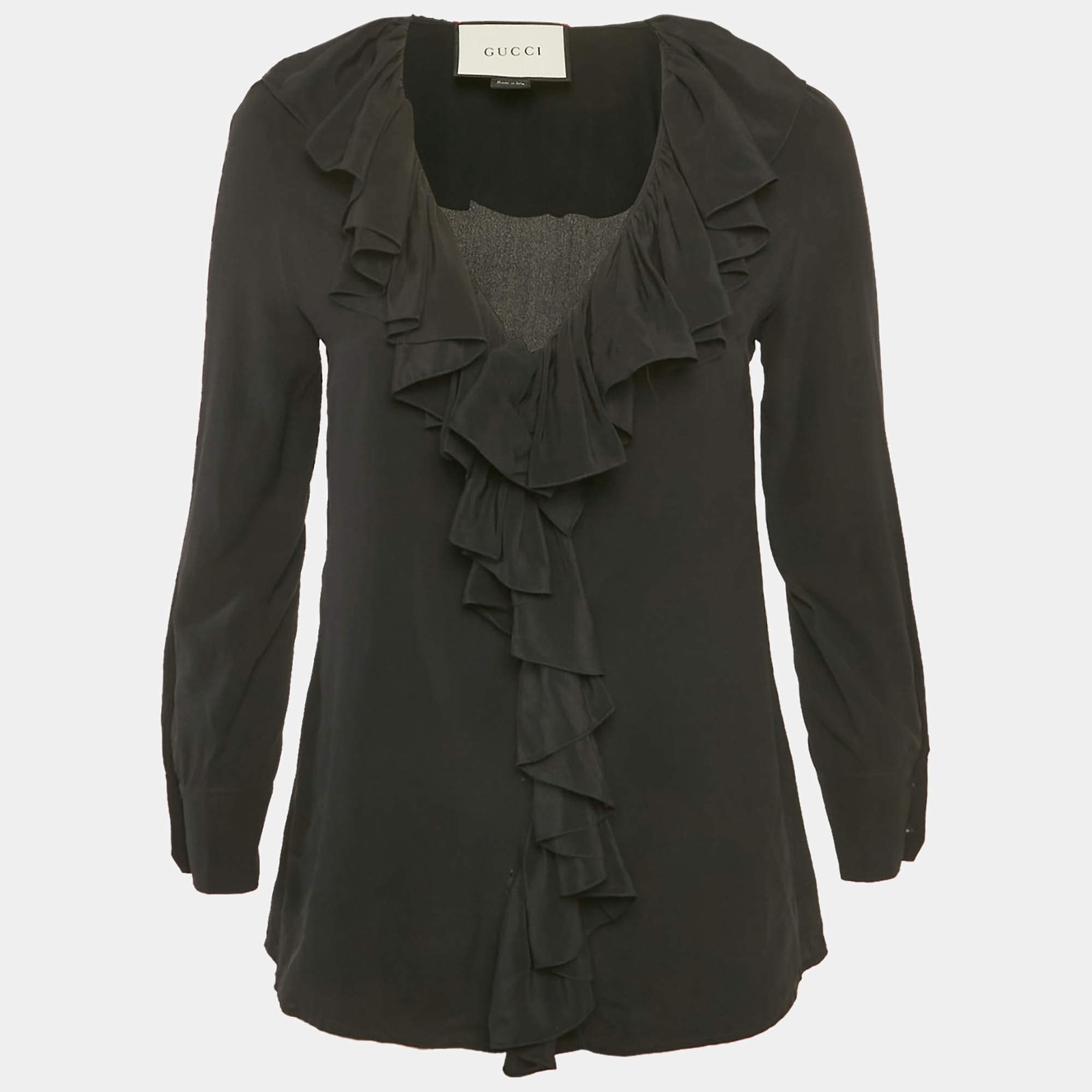Gucci Black Silk Ruffled Blouse M
