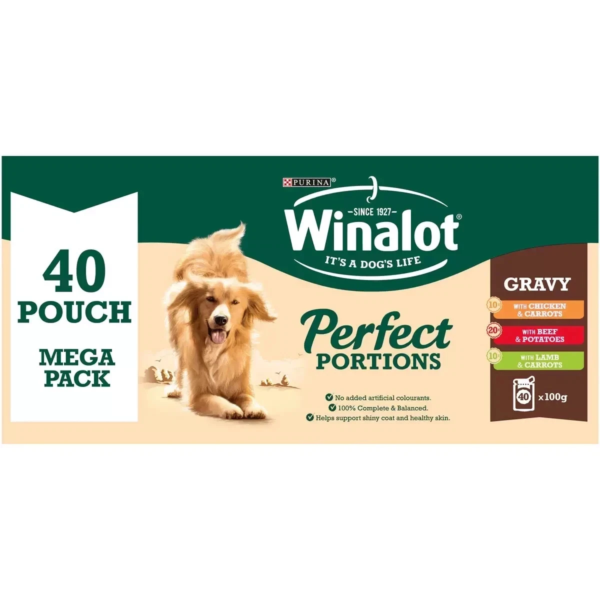 WINALOT Meaty Chunks Mixed in Gravy Wet Dog Food Pouches 40x100g