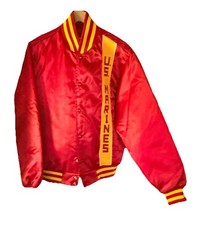 Vintage Swingster US Marines Red Satin Bomber Jacket Quilted USA Made M