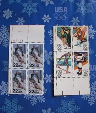 Winter Olympic Games Stamp Plate Block Lot (2) 1984 (20 cents) & 1988 (22 cents)