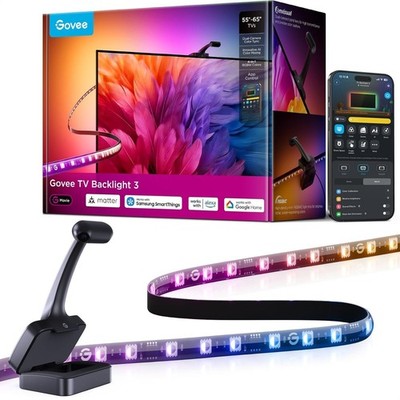 Govee TV LED Hintergrundbeleuchtung 3, 11,8 Fuß RGBWIC Streifen, 55-65 Zoll | 4 MP Dual Kamera, 60