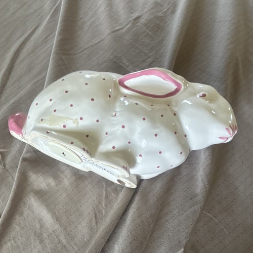 Tiffany & Co Austria Ceramic Bunny Rabbit Coin Bank Pink Polka Dots 9”