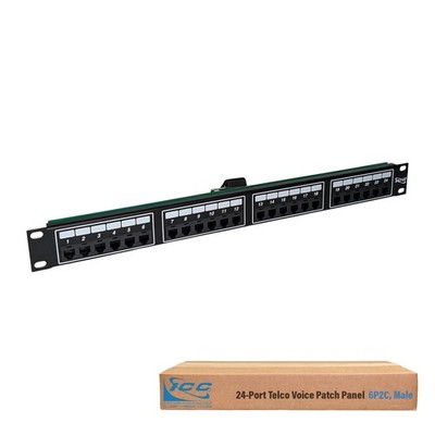 ICC Voice 6P2C Telco Patch Panel with 24 Ports, Rear Male Telco/Amphenol Conn...