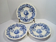 Spode Old Salem Copeland England Blue & White 3pc Set Pasta Plate 9.5" Excellent