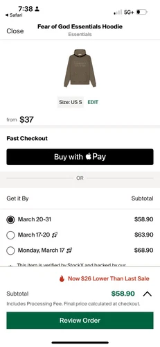 FEAR OF GOD Felpa con cappuccio Essentials Wood taglia S