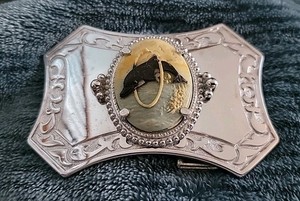 Silver tone DOLPHIN Belt Buckle with Interchangeable Stone Accent