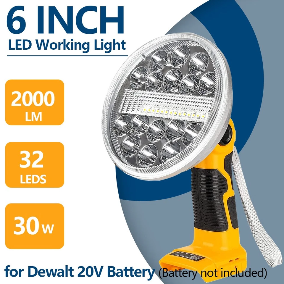 JHJQZCYG Cordless LED Work Light for DeWalt 20V MAX Li-Ion Battery w/USB Port 30W Outdoor
