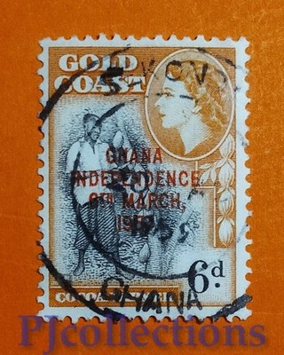 U965- GOLD COAST 1957 Q.E.II OVERPRINT GHANA INDEPENDENCE 6d USED