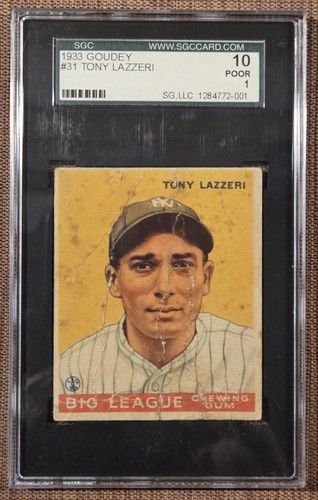 1933 Goudey #31 Tony Lazzeri New York Yankees Original Baseball Card SGC 1 HOF