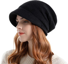 Women Slouchy Knit Hat Winter Warm Fleece Lined Beanie Hat Stretchy Skull Cap wi
