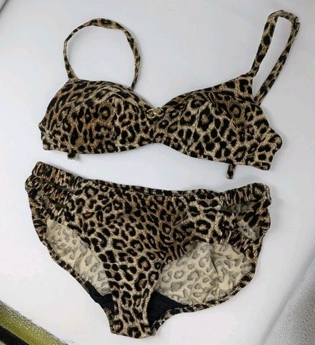 Darlene Vintage Women's Leopard Print Bikini Corduroy Material Size 10