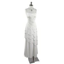 Vintage Jovani Beaded Floral Embellished Layered Chiffon Formal Wedding Gown L