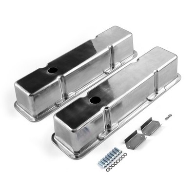 Chevy SBC 350 Polished Aluminum Plain Valve Covers - Tall w/ Hole