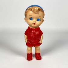 Vintage 1958 Edward Mobley Boy Doll Squeaky Toy Arrow Rubber Blue Hat