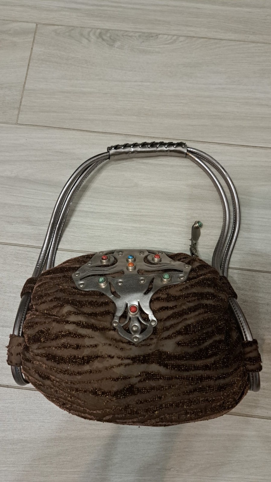 Borsa Roberto Cavalli Freedom Vintage Y2K Zebra & Pietre Cabochon