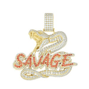 Authentic Yellow Gold Plated Baguette Moissanite Slithering SAVAGE Snake Pendant 9.39 CT