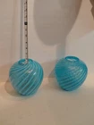 Blue Opalescent Latacino Swirl Vases Pair  Fenton / Norwood (?)