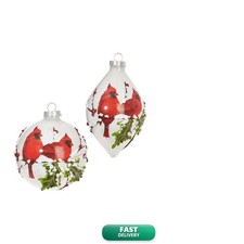 RAZ Imports Countryside Red Cardinal Iced Glass Ornaments Set of 2